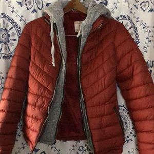 Orange/grey puffer coat